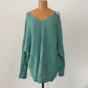 Soho Jeans by New York and Company Seafoam Green Slouchy V Open Back Sweater